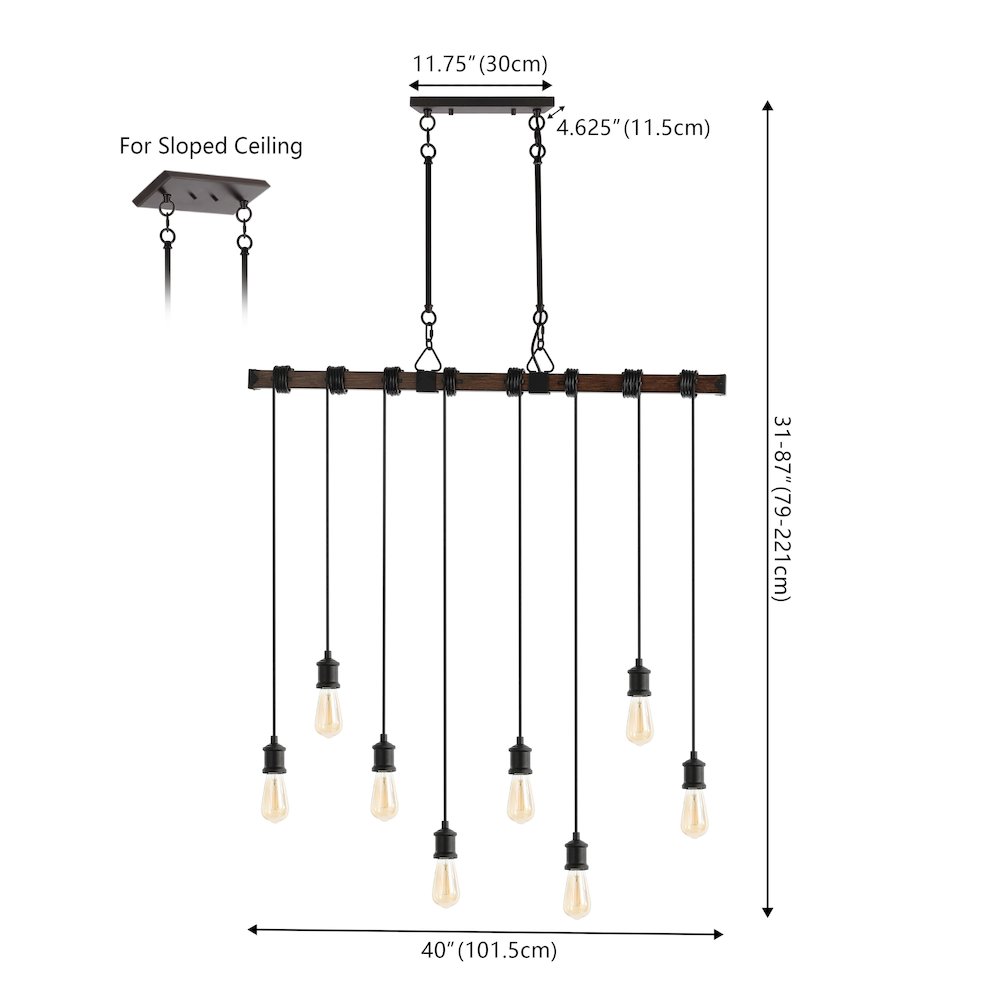Rhys 8-Light Vintage Industrial Driftwood Iron Led Linear Chandelier. Picture 5
