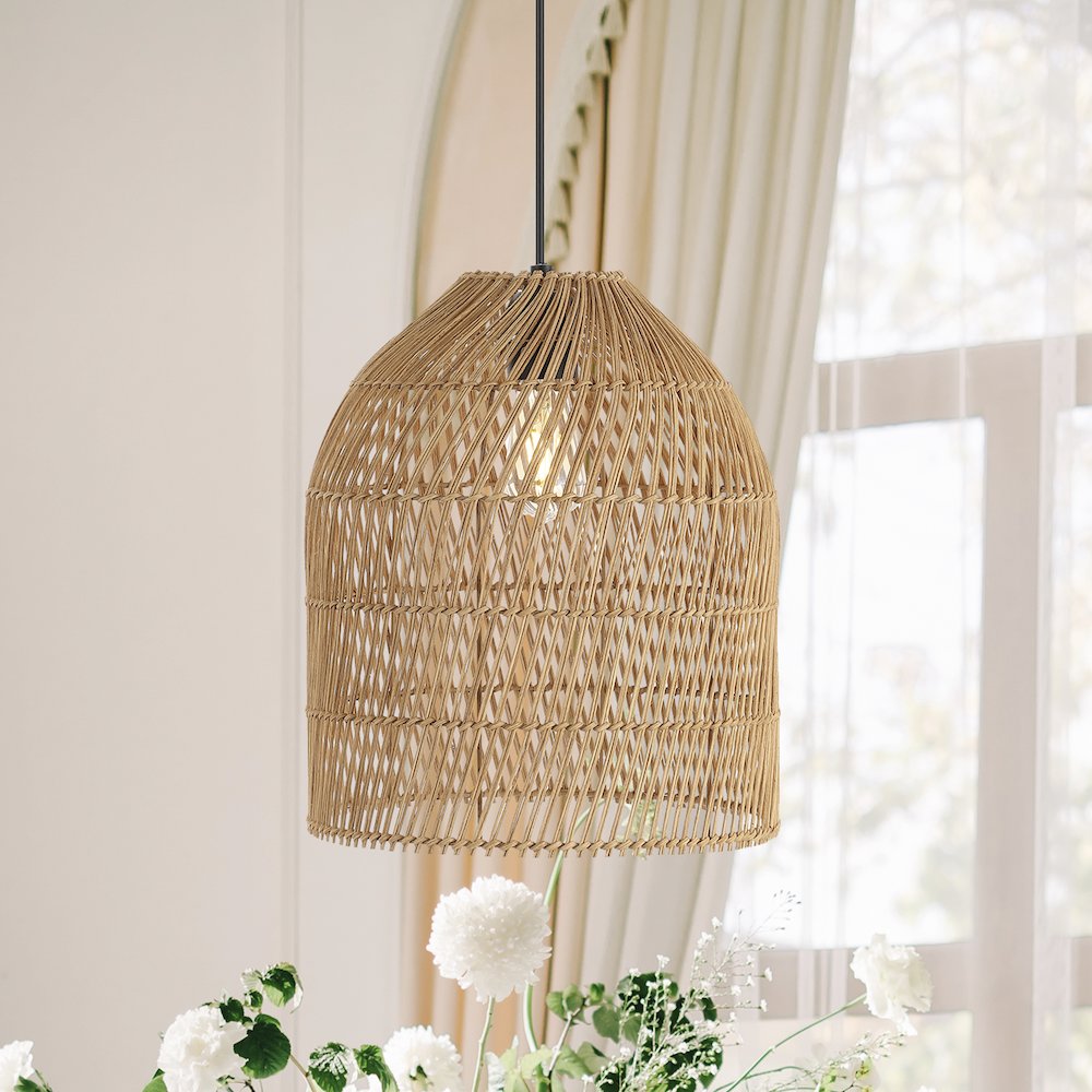 Koda Farmhouse Coastal Bohemian Rattan Led Pendant. Picture 14