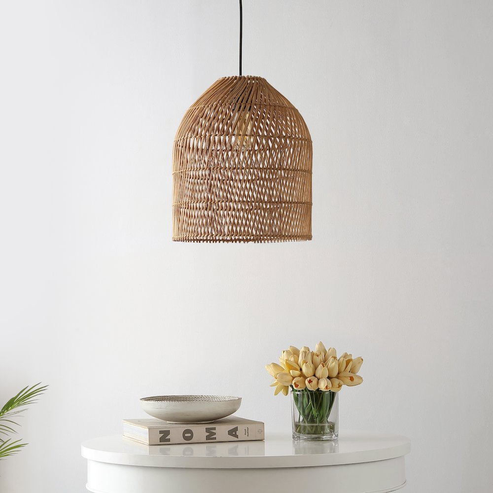 Koda Farmhouse Coastal Bohemian Rattan Led Pendant. Picture 10