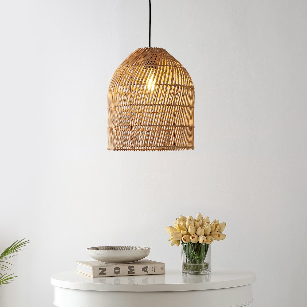 Koda Farmhouse Coastal Bohemian Rattan Led Pendant. Picture 9