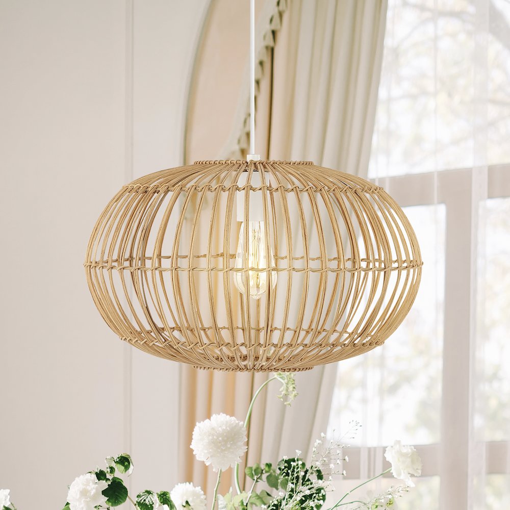 Leo Farmhouse Coastal Rattan Led Pendant. Picture 15