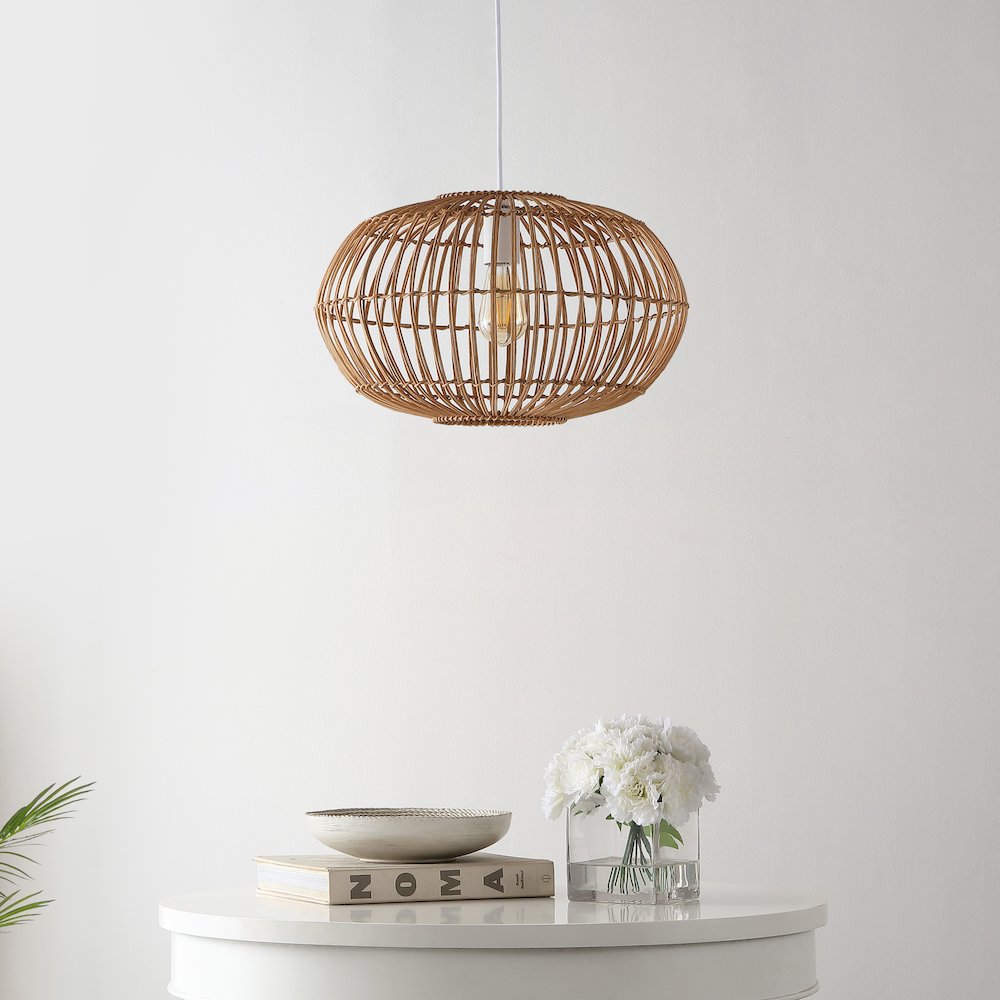 Leo Farmhouse Coastal Rattan Led Pendant. Picture 11