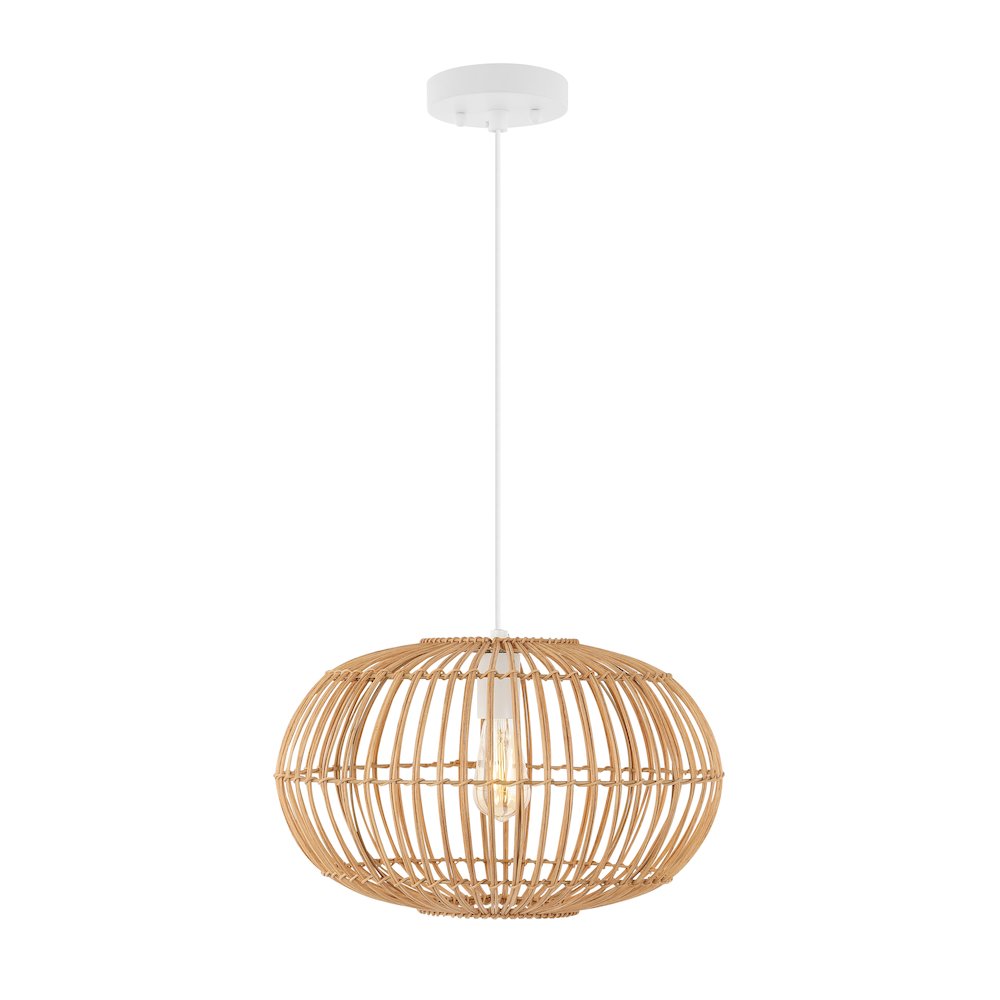 Leo Farmhouse Coastal Rattan Led Pendant. Picture 1