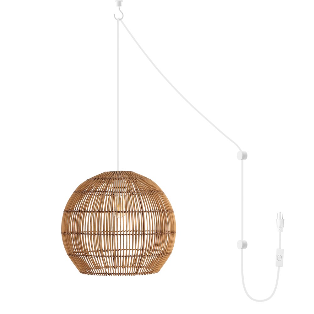 Raya Farmhouse Coastal Rattan Led Pendant. Picture 1