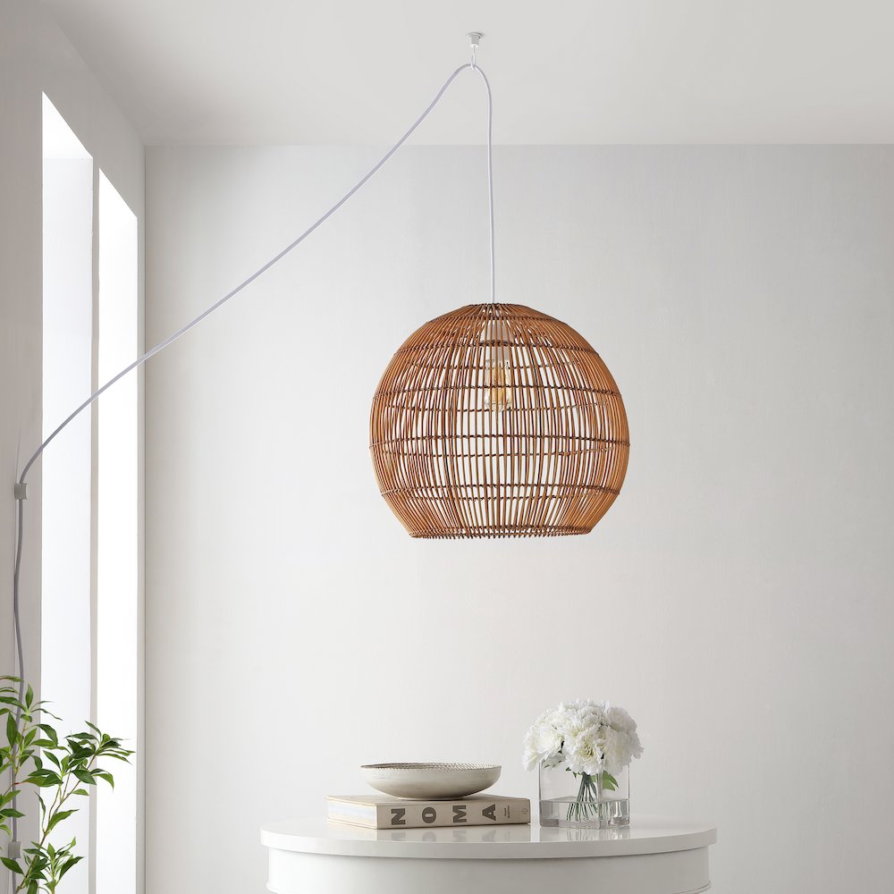 Raya Farmhouse Coastal Rattan Led Pendant. Picture 8