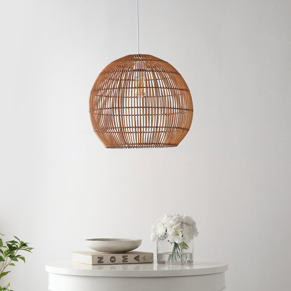 Raya Farmhouse Coastal Rattan Led Pendant. Picture 10