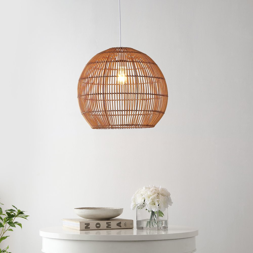 Raya Farmhouse Coastal Rattan Led Pendant. Picture 9