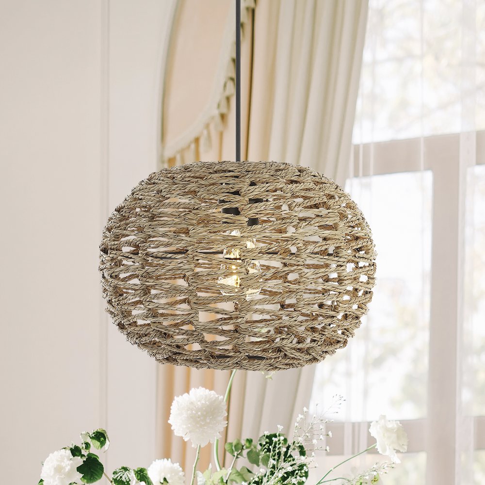 Isla Farmhouse Coastal Rattan Led Pendant. Picture 13