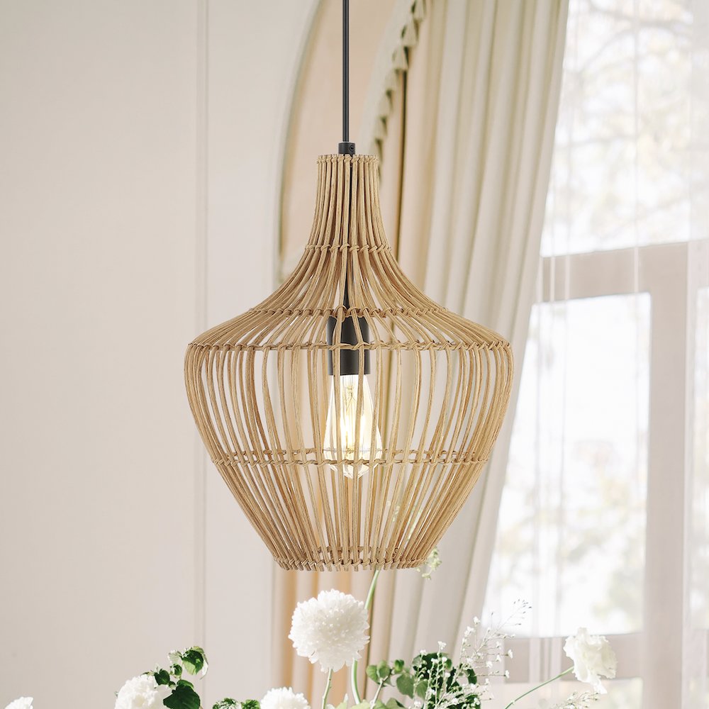 Lucas Farmhouse Coastal Rattan Led Pendant. Picture 14