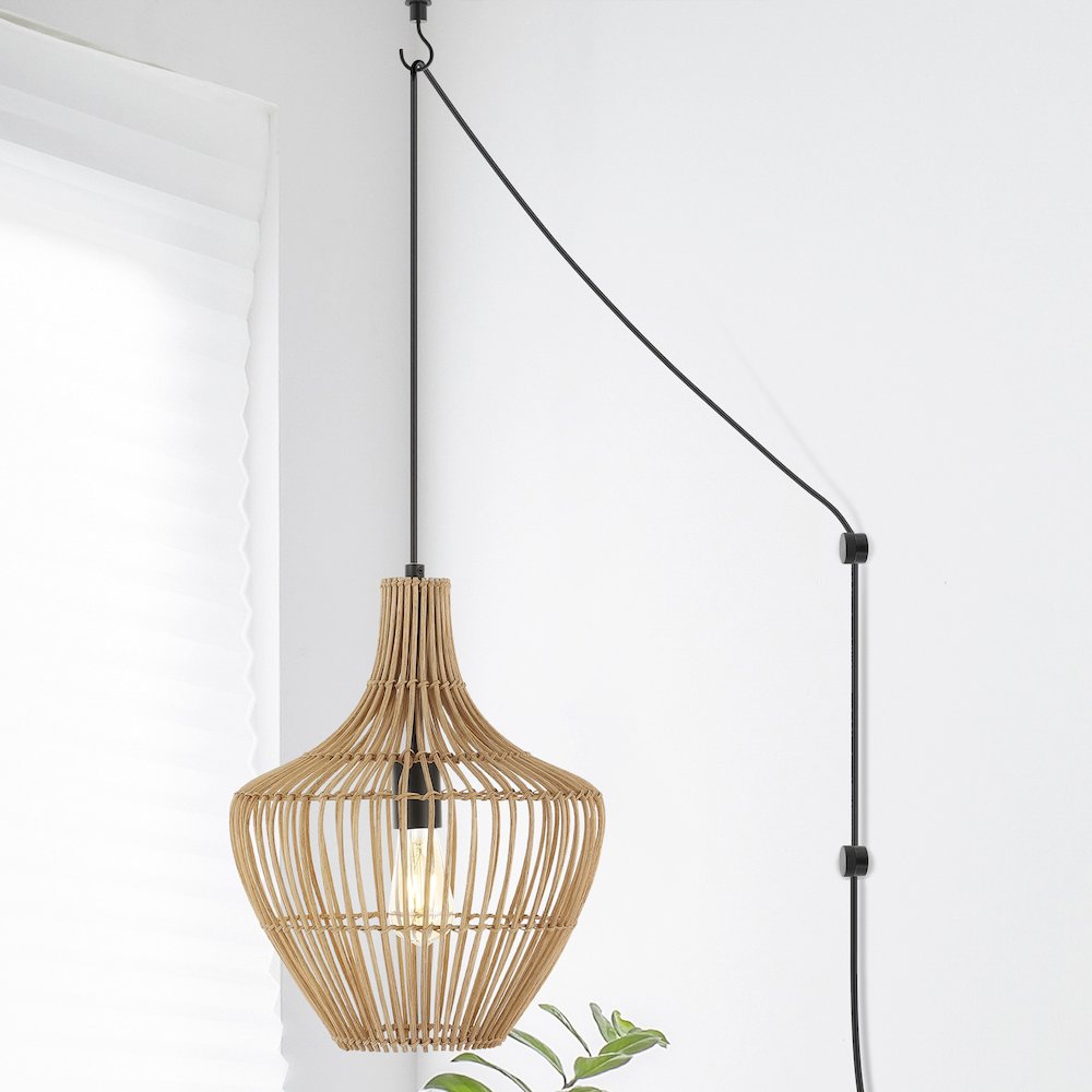 Lucas Farmhouse Coastal Rattan Led Pendant. Picture 15