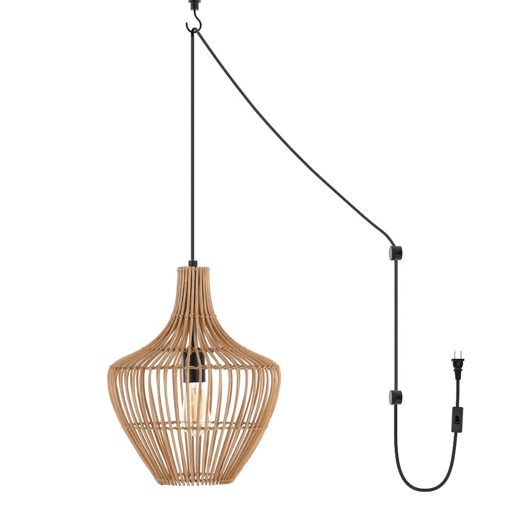 Lucas Farmhouse Coastal Rattan Led Pendant. Picture 1