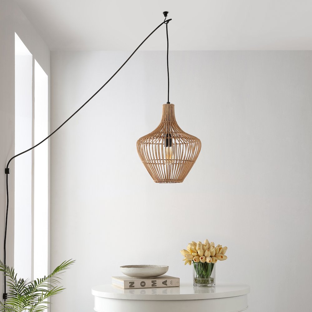 Lucas Farmhouse Coastal Rattan Led Pendant. Picture 8