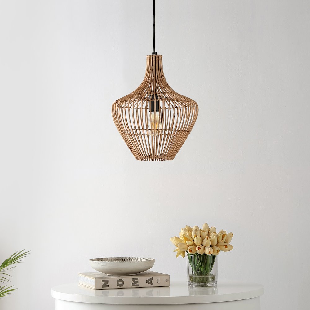 Lucas Farmhouse Coastal Rattan Led Pendant. Picture 10