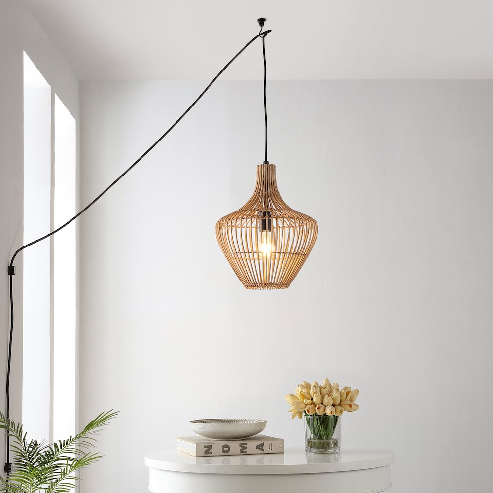 Lucas Farmhouse Coastal Rattan Led Pendant. Picture 7