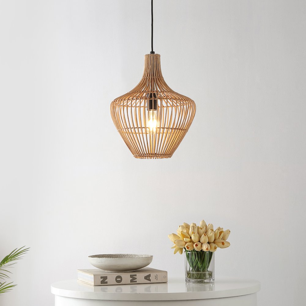 Lucas Farmhouse Coastal Rattan Led Pendant. Picture 9