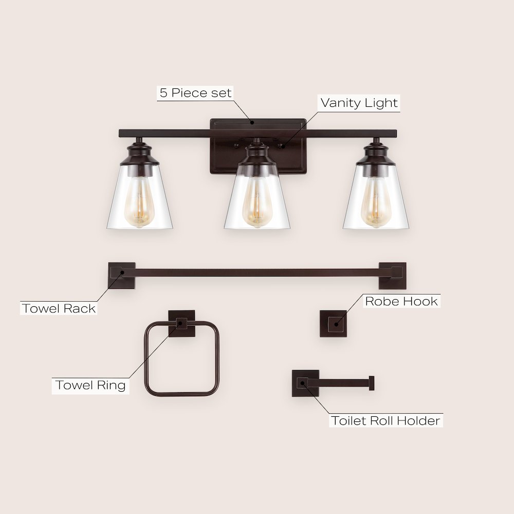 Arlo 3-Light Vintage Classic Vanity Light With Bathroom Hardware Accessory Set. Picture 6