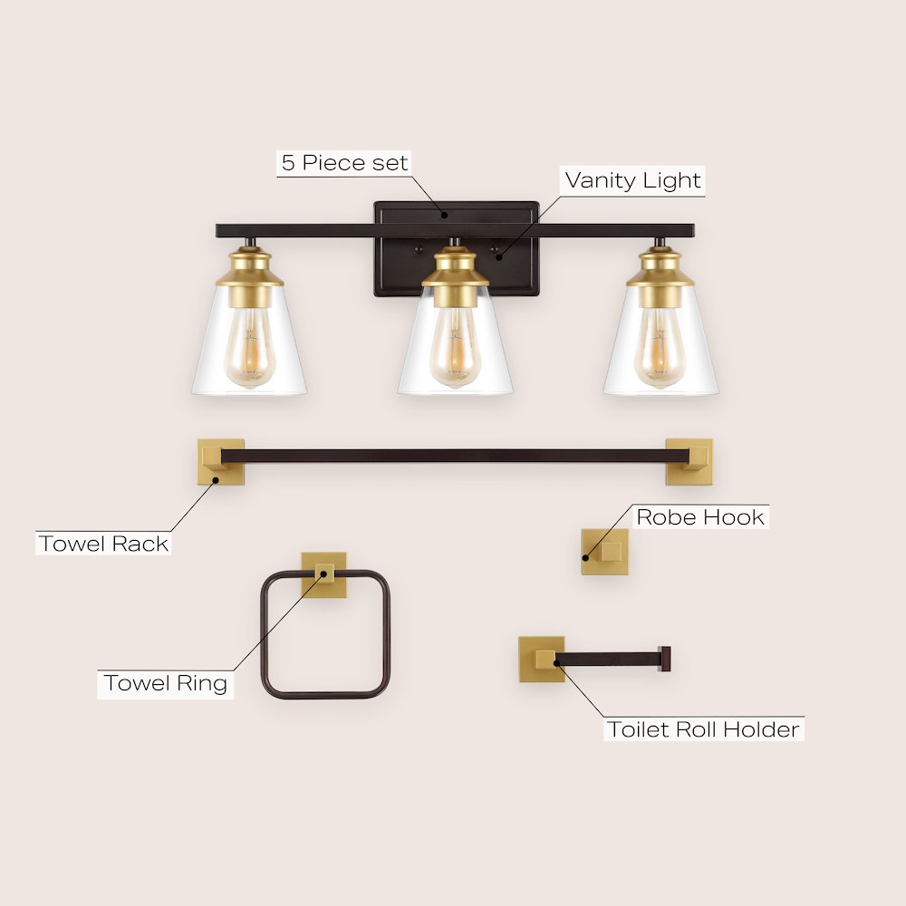 Arlo 3-Light Vintage Classic Vanity Light With Bathroom Hardware Accessory Set. Picture 6