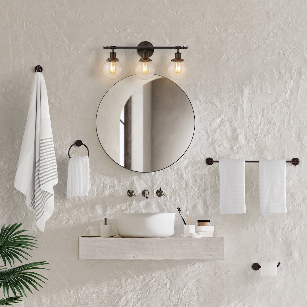 Hugo 3-Light Farmhouse Classic Vanity Light With Bathroom Hardware Accessory Set. Picture 3