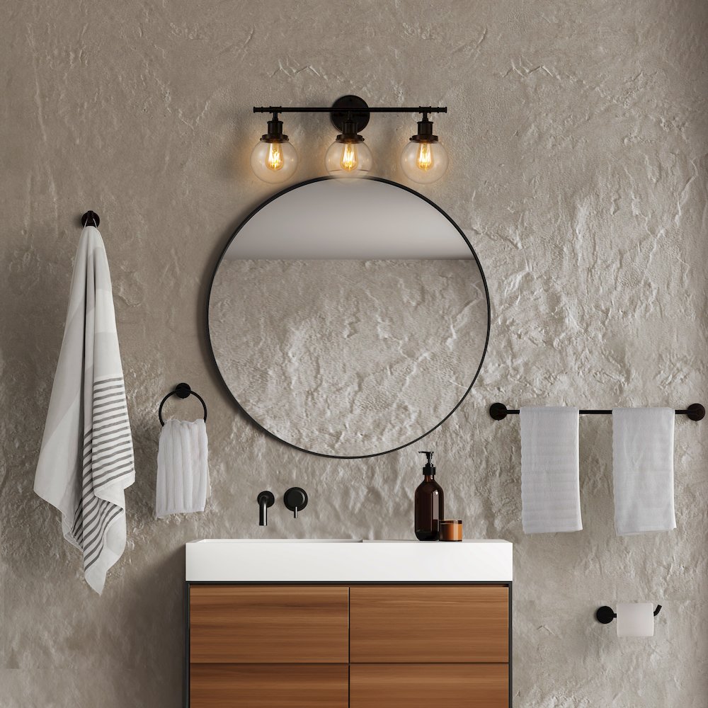 Hugo 3-Light Farmhouse Classic Vanity Light With Bathroom Hardware Accessory Set. Picture 4