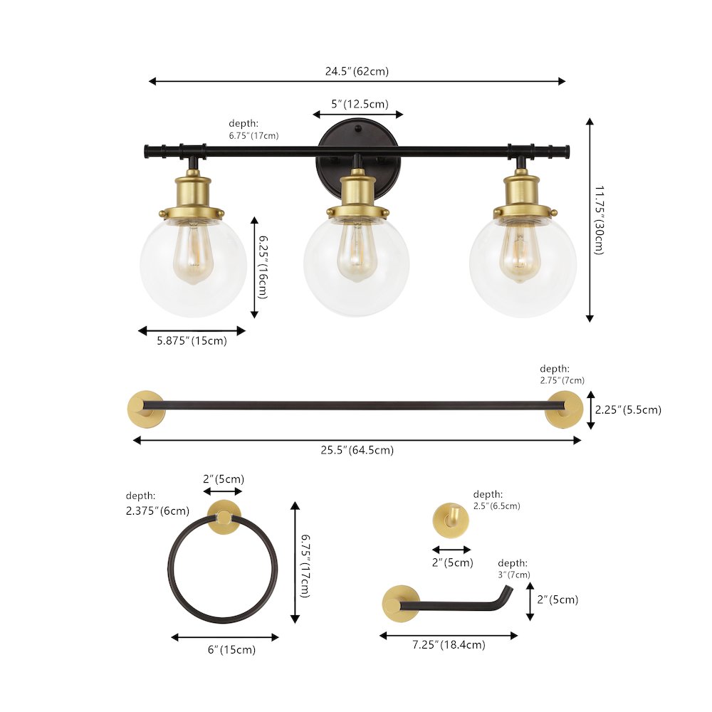 Hugo 3-Light Farmhouse Classic Vanity Light With Bathroom Hardware Accessory Set. Picture 1