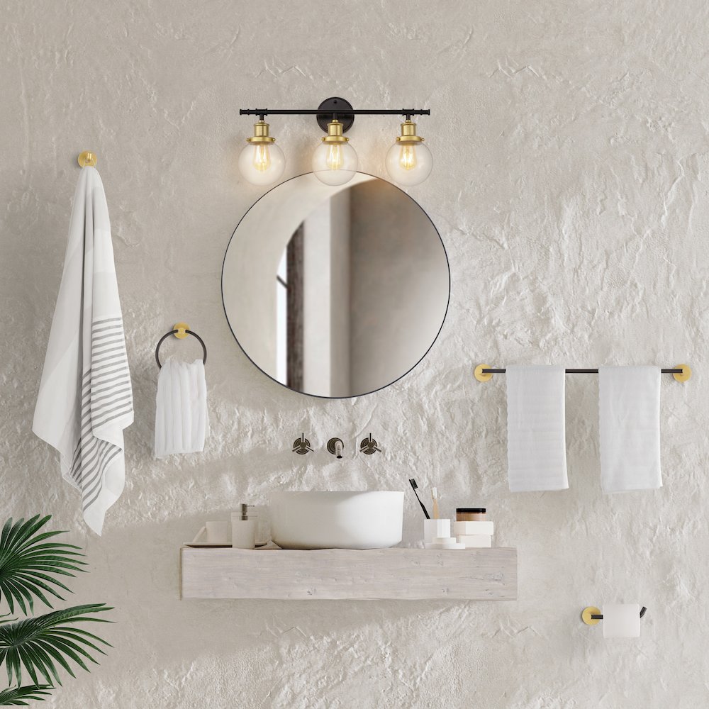 Hugo 3-Light Farmhouse Classic Vanity Light With Bathroom Hardware Accessory Set. Picture 3