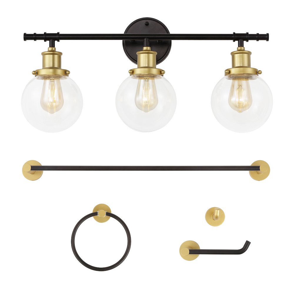Hugo 3-Light Farmhouse Classic Vanity Light With Bathroom Hardware Accessory Set. Picture 2