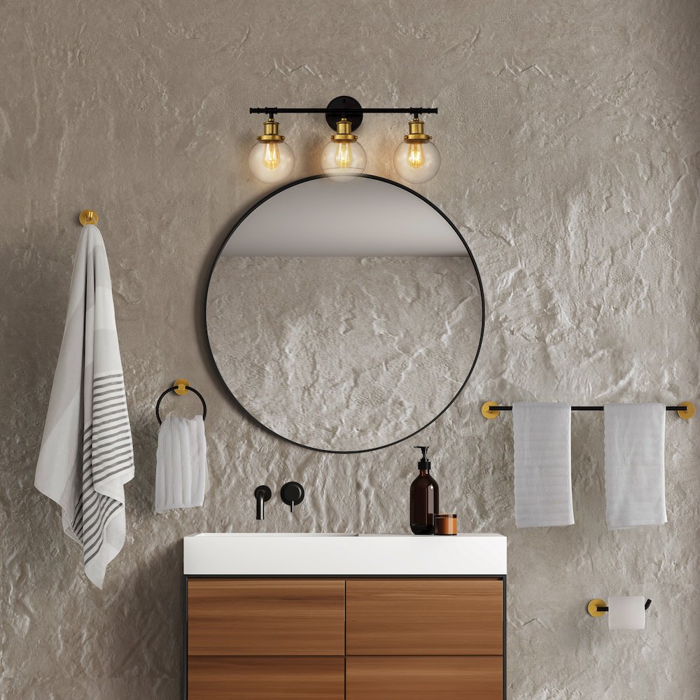 Hugo 3-Light Farmhouse Classic Vanity Light With Bathroom Hardware Accessory Set. Picture 4