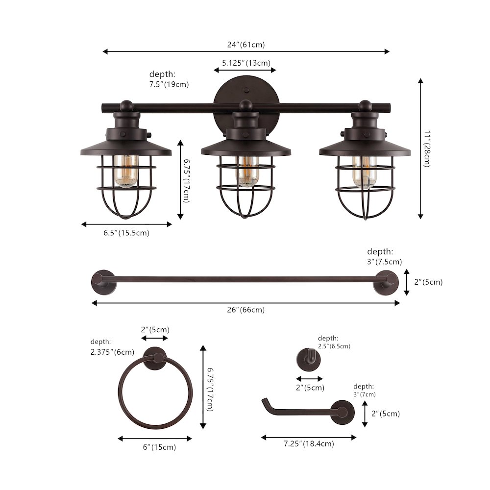 Ellis 3-Light Industrial Farmhouse Vanity Light. Picture 1