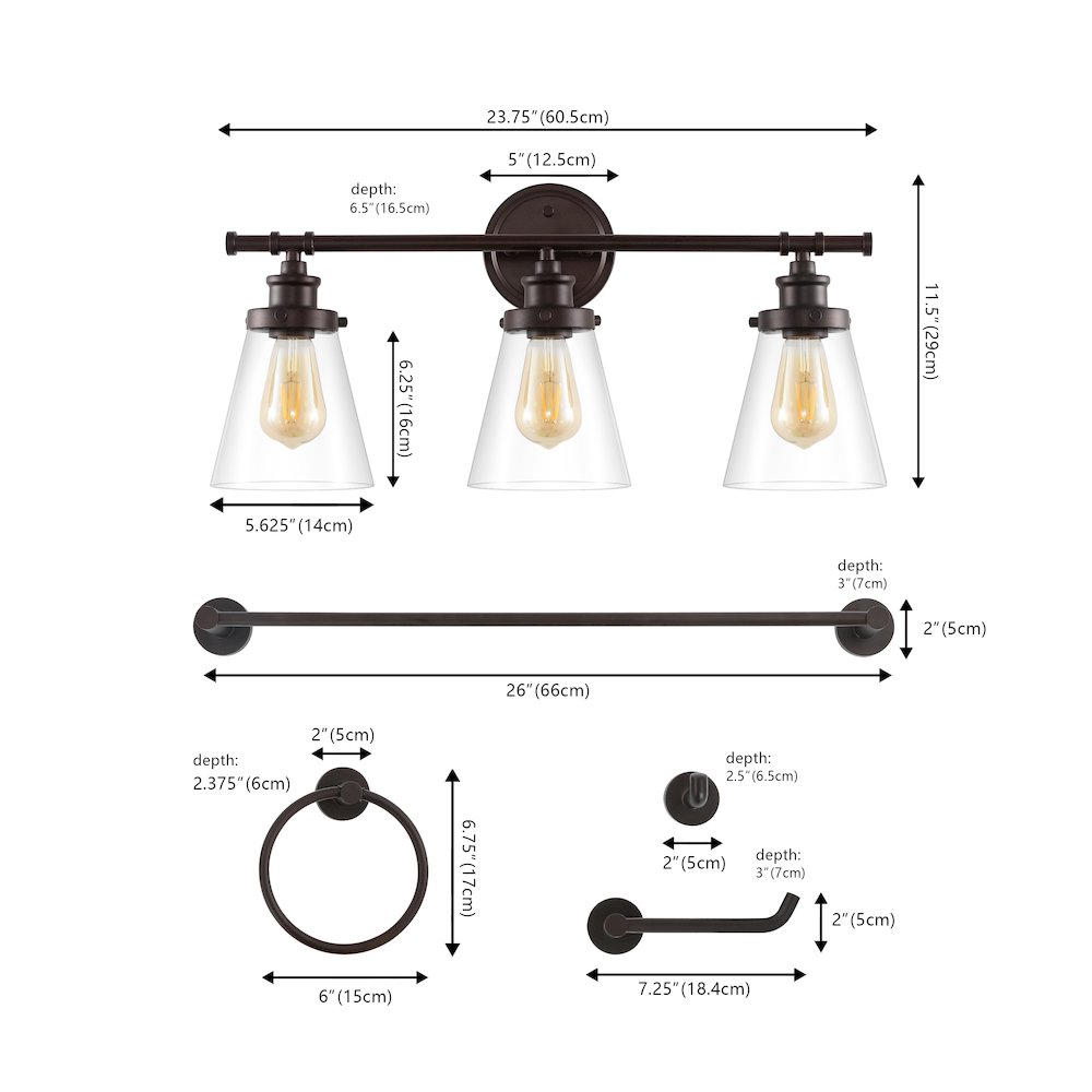 Hollis 3-Light Traditional Farmhouse Vanity Light. Picture 1
