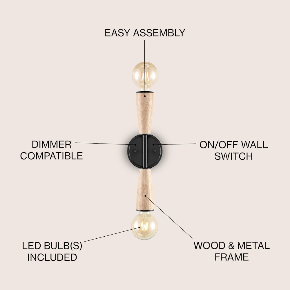 Katia 2-Light Modern Designer Iron/Wood Double Sided Hourglass Led Sconce. Picture 4