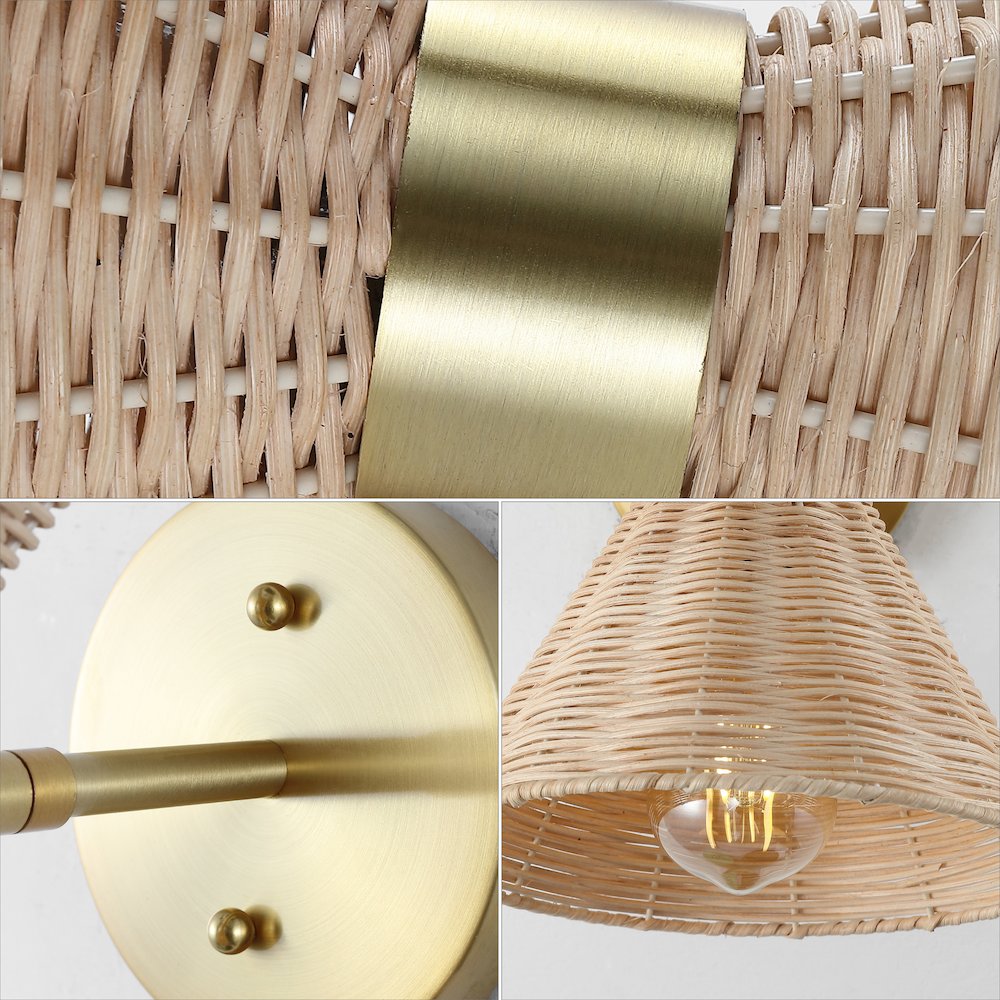 Zoey 1-Light Mid-Century Vintage Retro Rattan/Metal Led Sconce. Picture 2