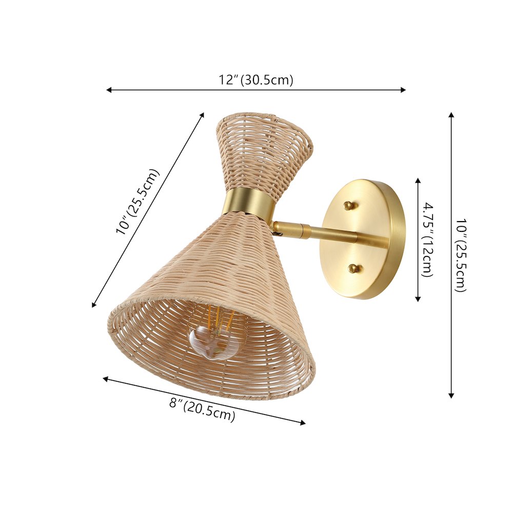 Zoey 1-Light Mid-Century Vintage Retro Rattan/Metal Led Sconce. Picture 3