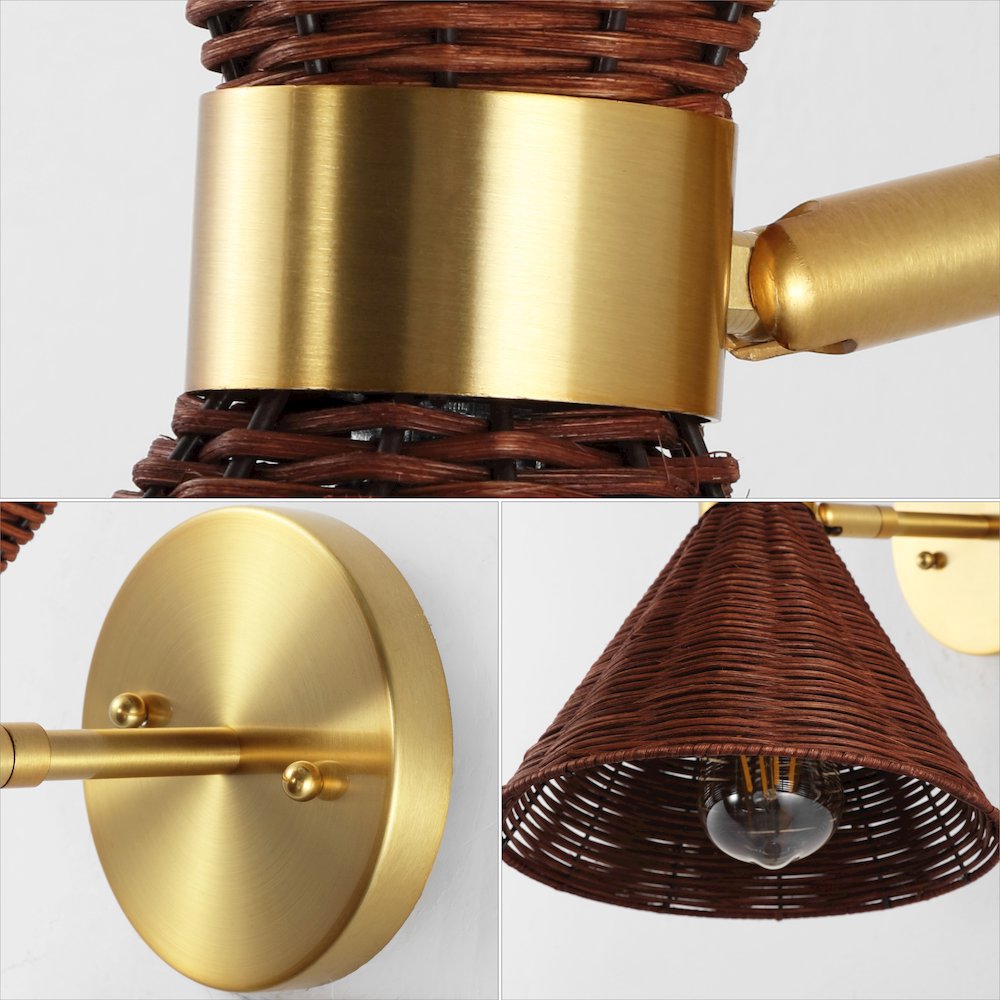 Zoey 1-Light Mid-Century Vintage Retro Rattan/Metal Led Sconce. Picture 2