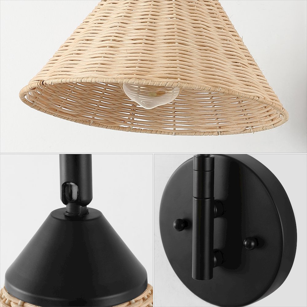 Kiawah 1-Light Vintage Coastal Rattan/Metal Swing Arm Led Sconce. Picture 2