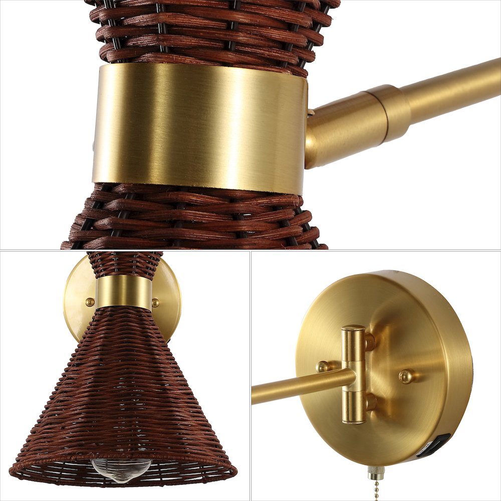 Retro Rattan/Metal Usb Charging Swing Arm Led Sconce. Picture 3