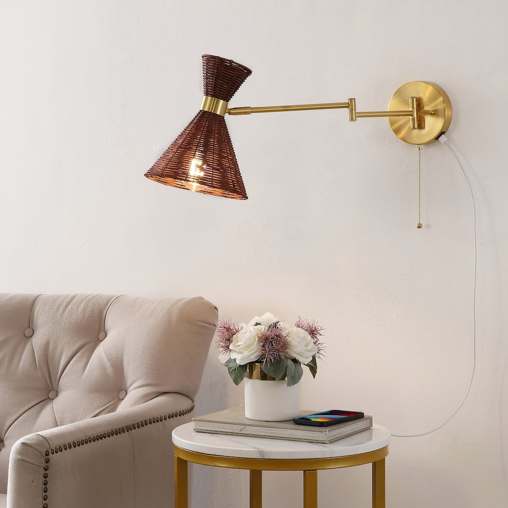Retro Rattan/Metal Usb Charging Swing Arm Led Sconce. Picture 2