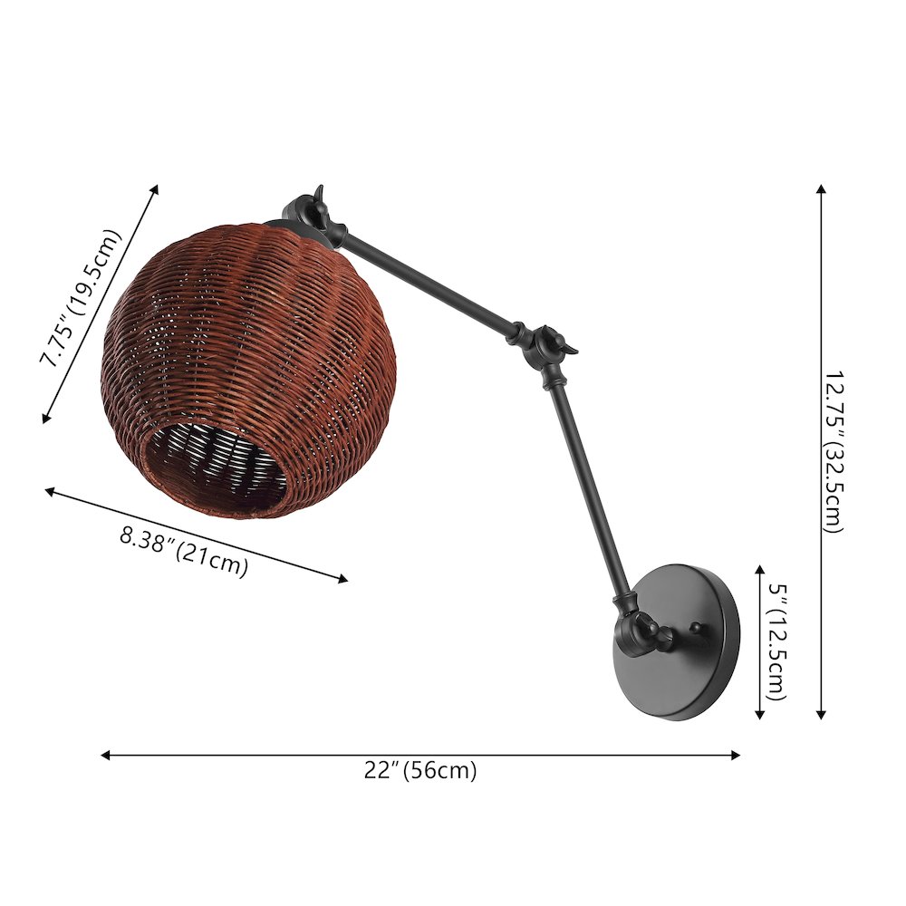 Lyla 1-Light Mid-Century Vintage Rattan Globe Swing Arm Led Sconce. Picture 3