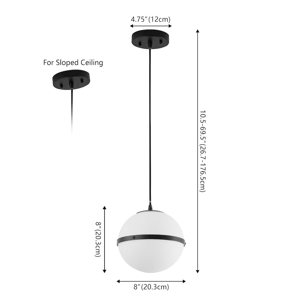 Porter 8" Modern Minimalist Globe LED Pendant Light, Black/White. Picture 6