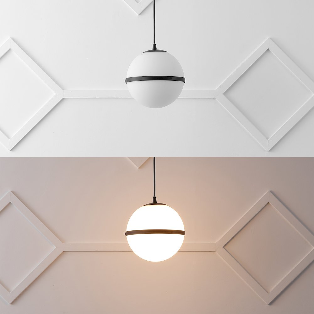 Porter 8" Modern Minimalist Globe LED Pendant Light, Black/White. Picture 5
