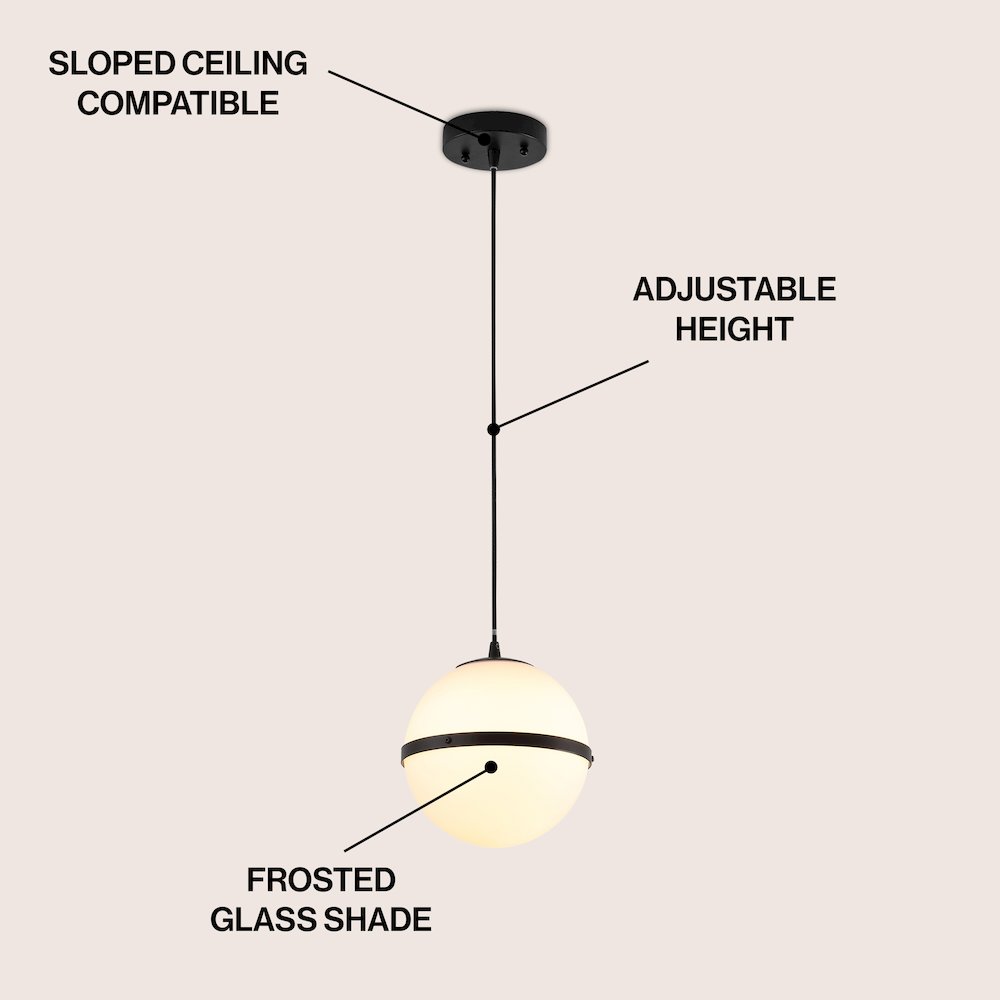 Porter 8" Modern Minimalist Globe LED Pendant Light, Black/White. Picture 3
