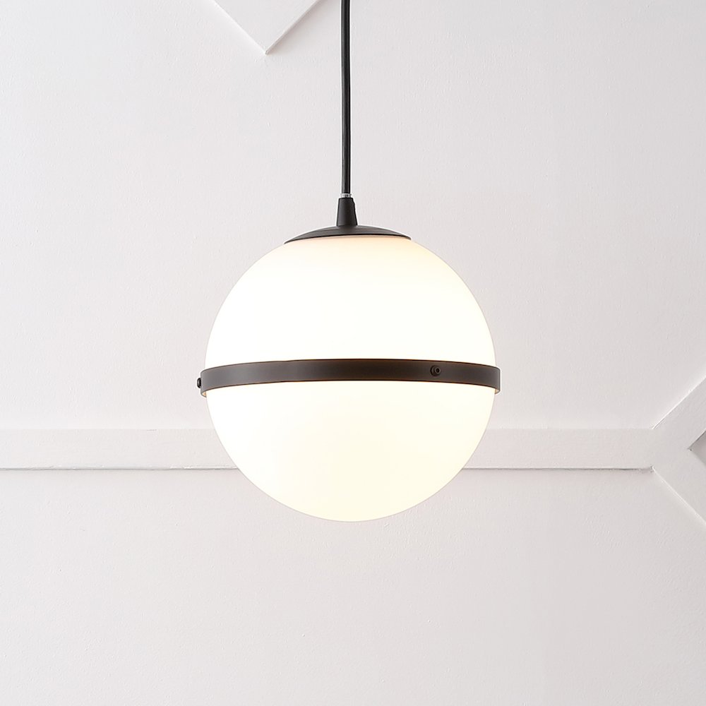 Porter 8" Modern Minimalist Globe LED Pendant Light, Black/White. Picture 7