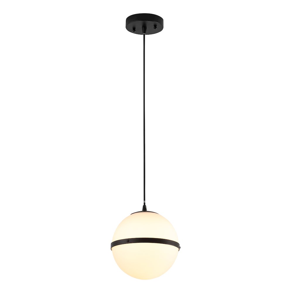 Porter 8" Modern Minimalist Globe LED Pendant Light, Black/White. Picture 1