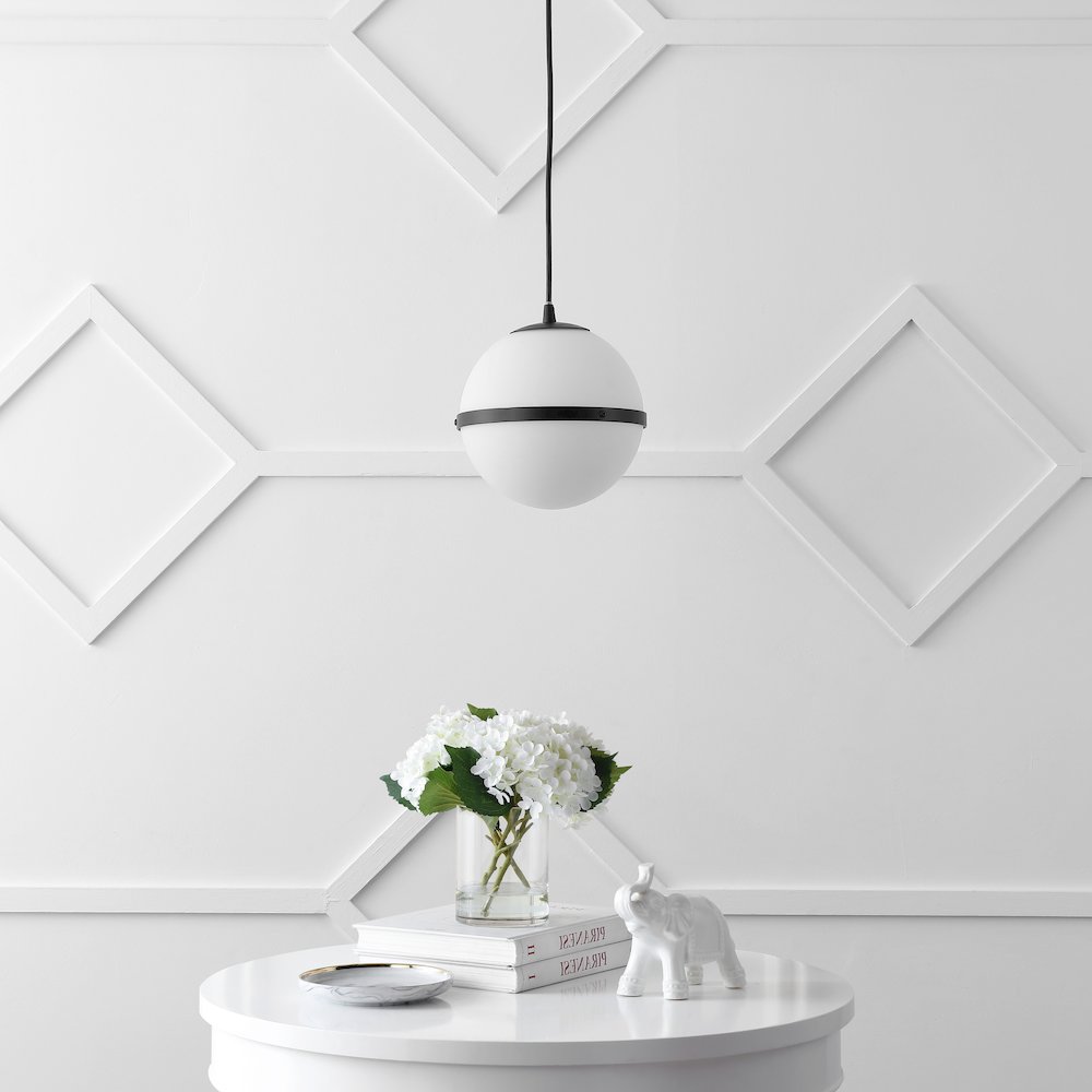 Porter 8" Modern Minimalist Globe LED Pendant Light, Black/White. Picture 2