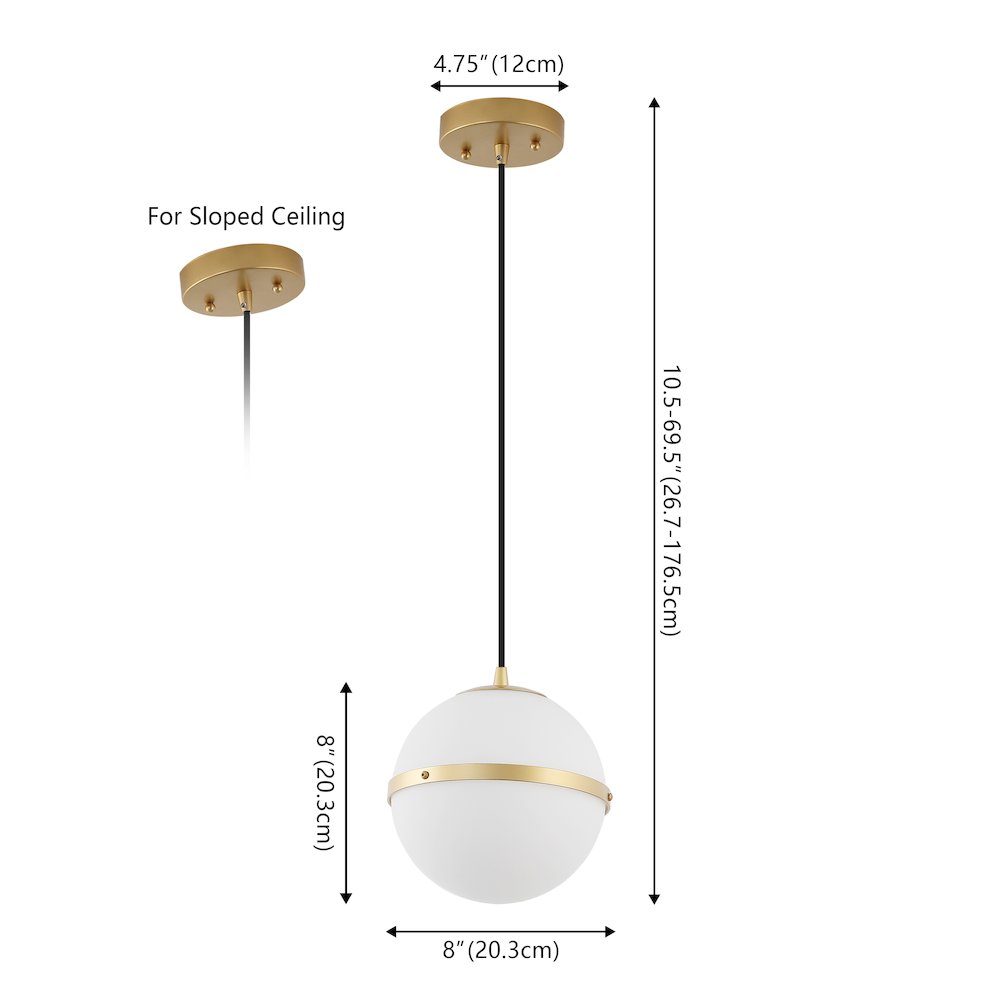 Porter 8" Modern Minimalist Globe LED Pendant Light, Gold Painting/White. Picture 6
