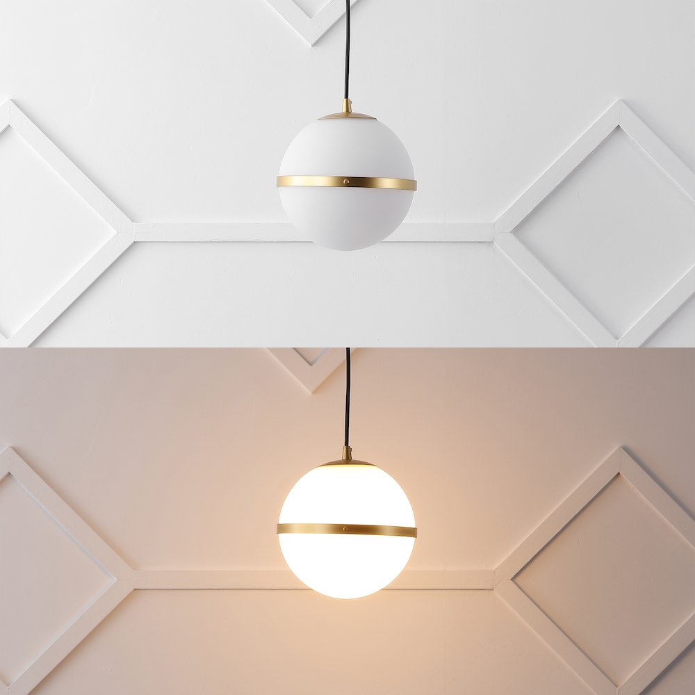 Porter 8" Modern Minimalist Globe LED Pendant Light, Gold Painting/White. Picture 5