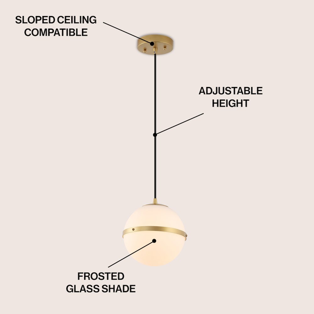 Porter 8" Modern Minimalist Globe LED Pendant Light, Gold Painting/White. Picture 3