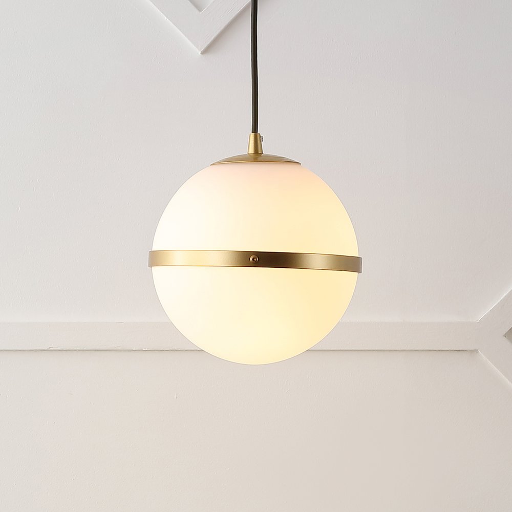 Porter 8" Modern Minimalist Globe LED Pendant Light, Gold Painting/White. Picture 7