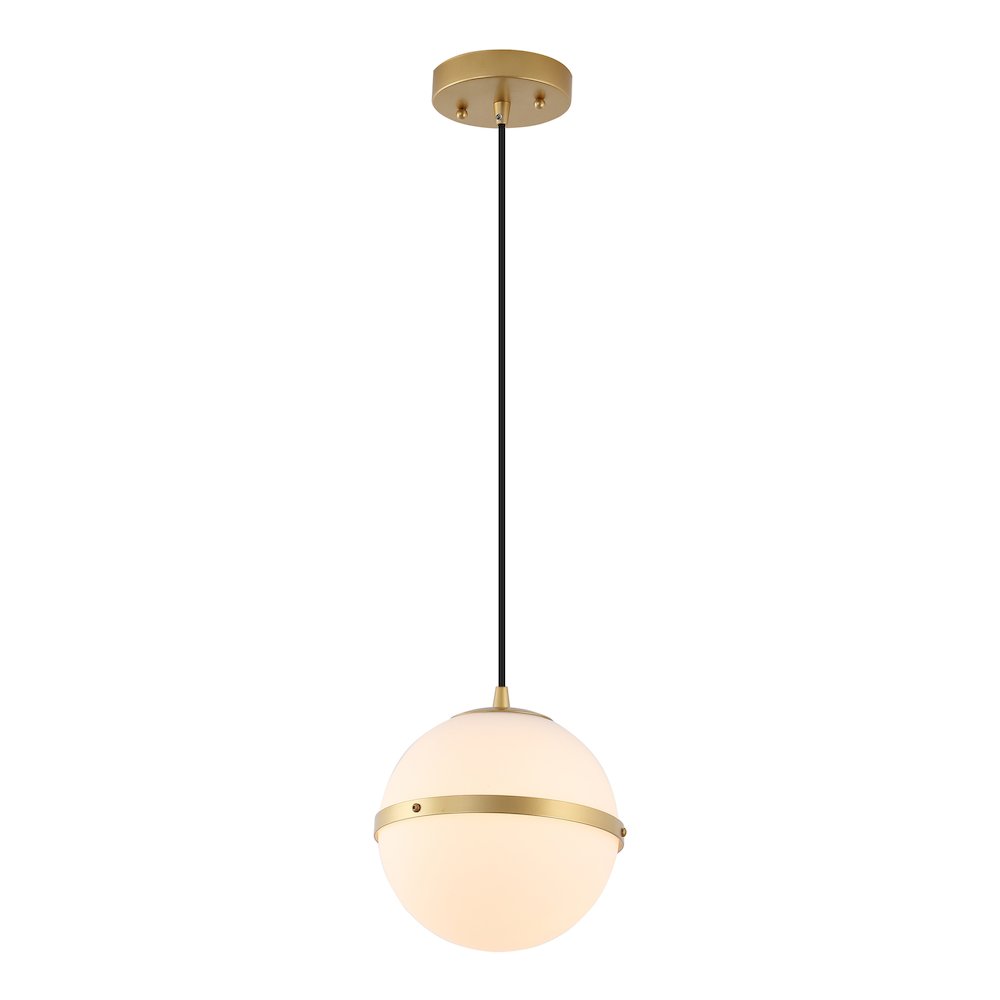Porter 8" Modern Minimalist Globe LED Pendant Light, Gold Painting/White. Picture 1