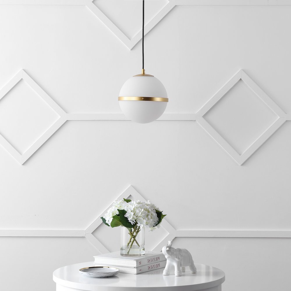 Porter 8" Modern Minimalist Globe LED Pendant Light, Gold Painting/White. Picture 2