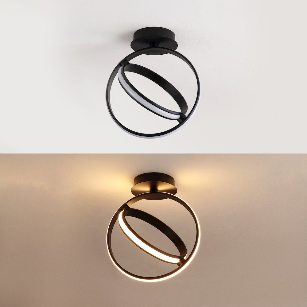 Nicole 2-Light Modern Minimalist Aluminum Ring Integrated Led Semi Flush Mount. Picture 6